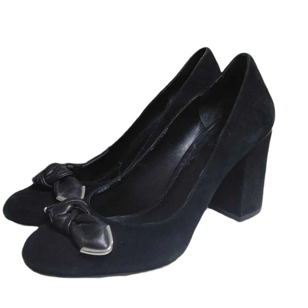 Michael Kors Liza Black Suede Block Heel Pumps Size 7 M - Picture 8 of 13